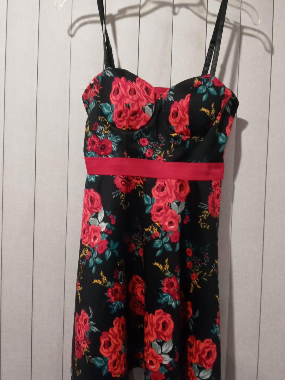 Charlotte Russe Black Dress with Red Floral Print